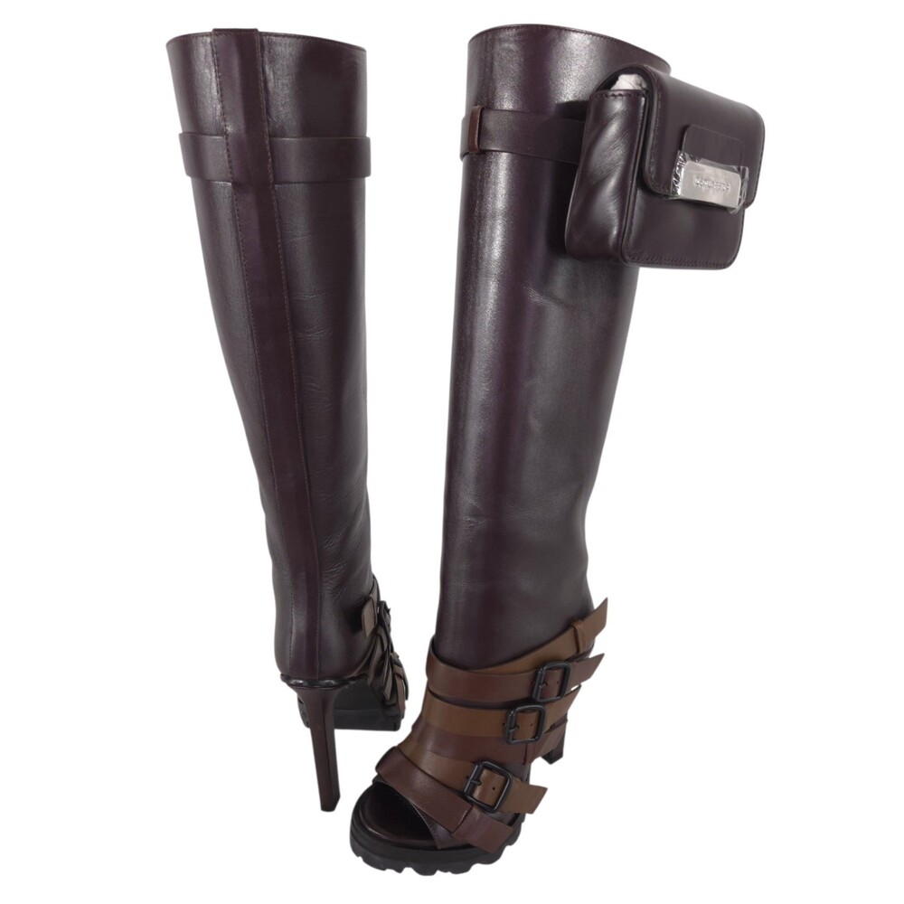 Dsquared2 Multi Buckle Lug Sole Tall Boots US 5.5 IT 35.5 Womens Brown $1895